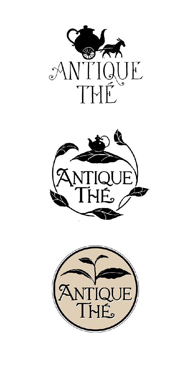 Les trois versions du logo Antique Thé