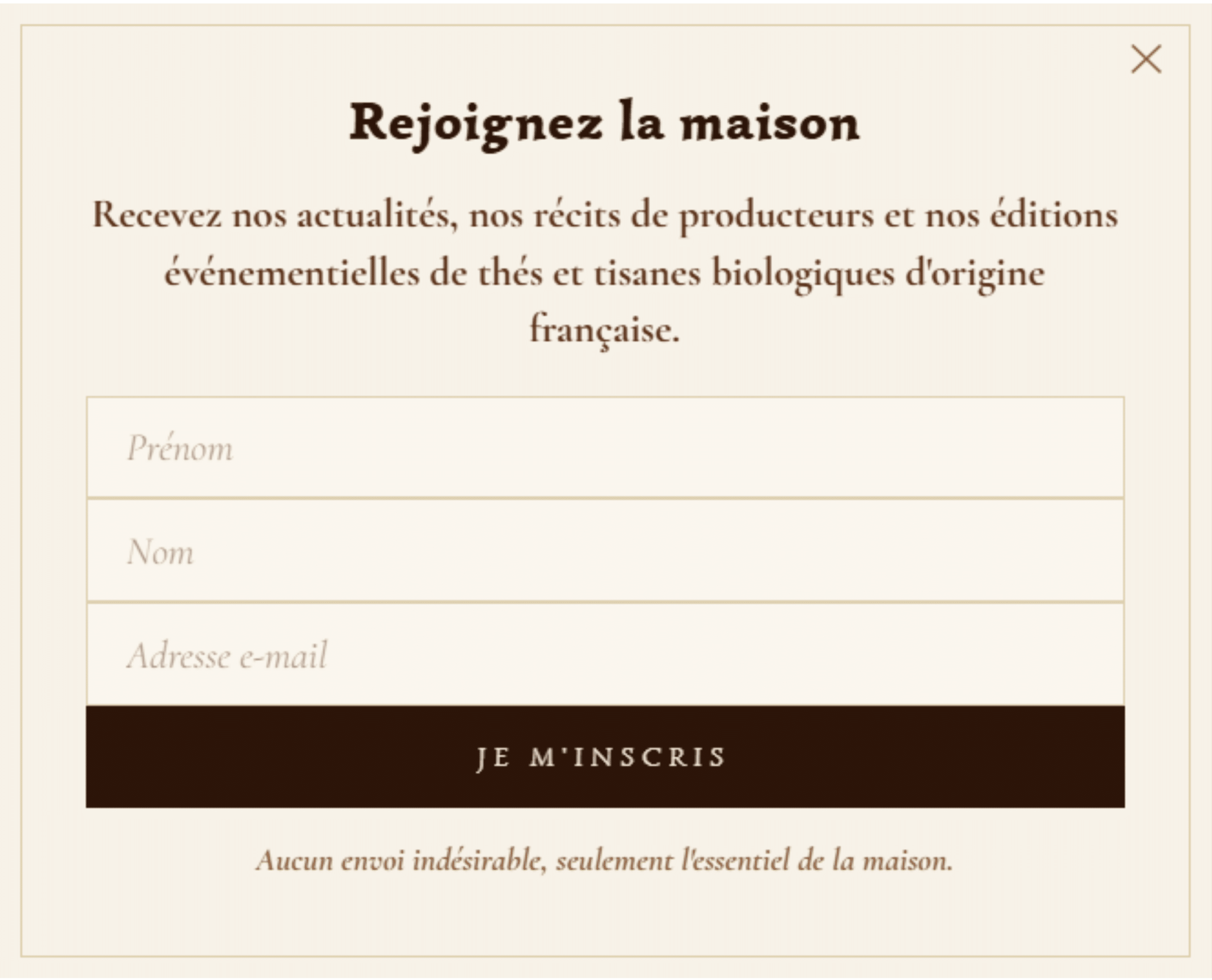Pop up inscription La Missive Antique Thé